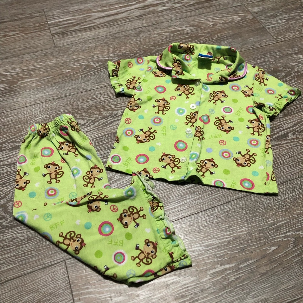 Night Life Green Monkey Print Girls Pajamas